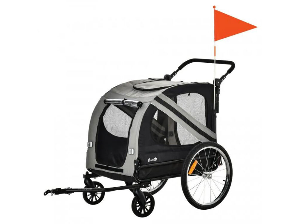 Vozík za bicykel pre psov 2v1 PAWHUT D00-144GY, šedý - Image 3